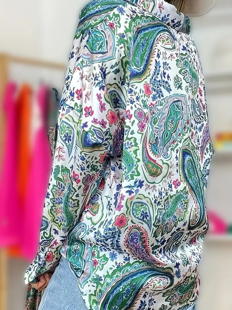 Megan - langærmet skjorte med paisleyprint og knap