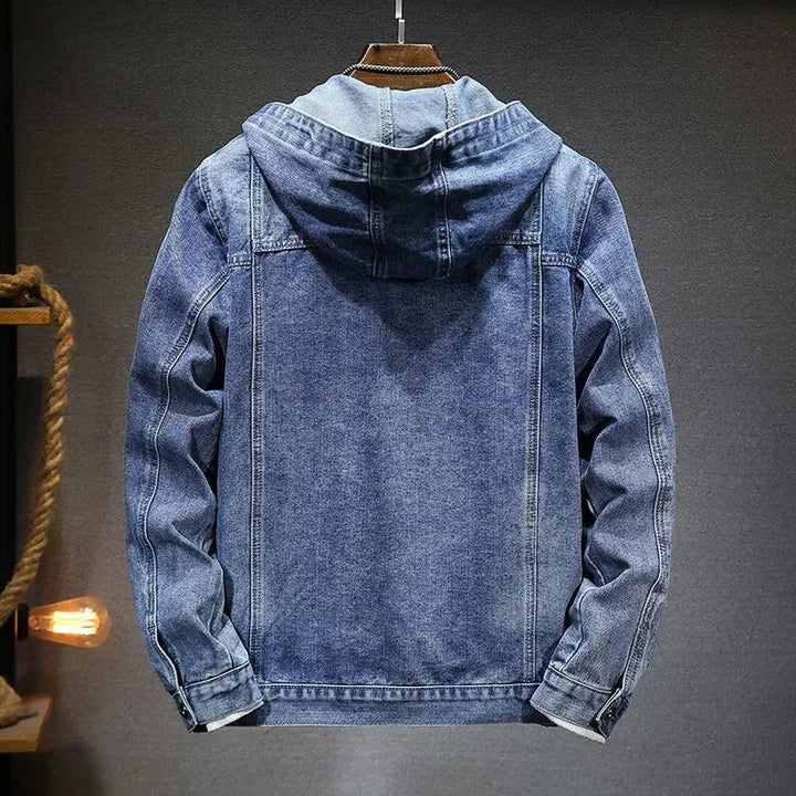 Denimjakke til mænd med hætte i vintage stil