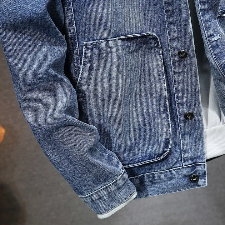 Denimjakke til mænd med hætte i vintage stil