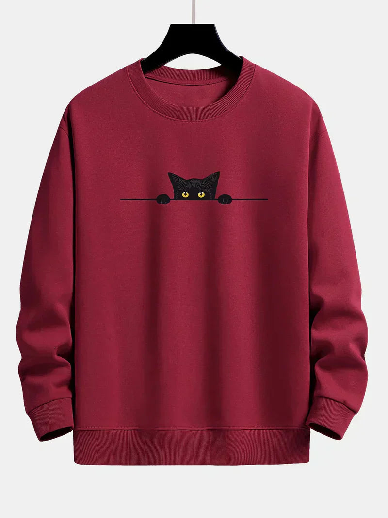 Noah | afslappende sweatshirt med sort katteprint