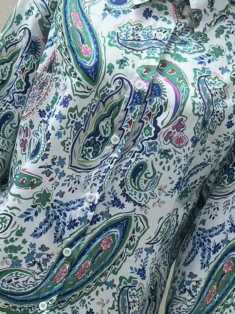 Megan - langærmet skjorte med paisleyprint og knap