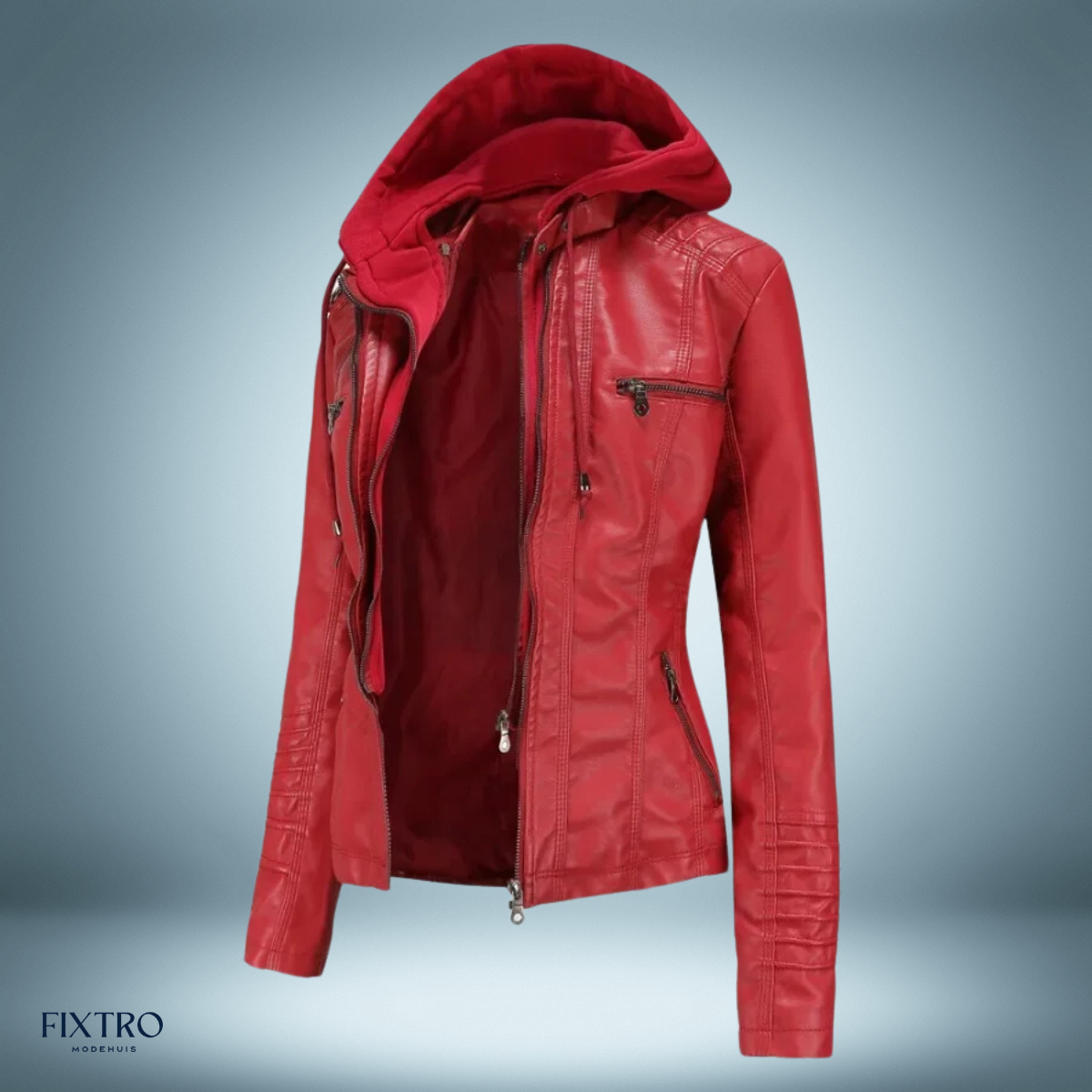 Læderjakke med hætte