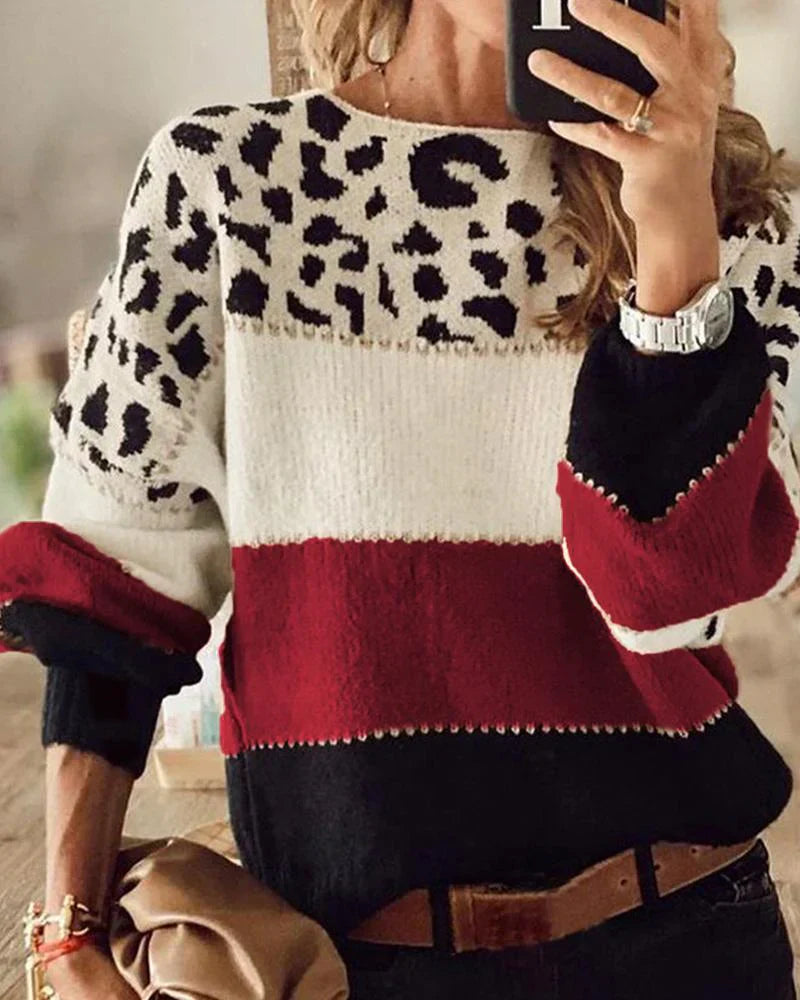 Els | stribet sweatshirt med leopardprint