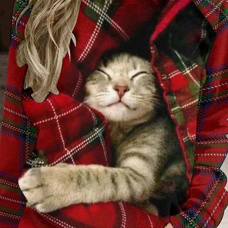 Cherry casual sweatshirt med katteprint