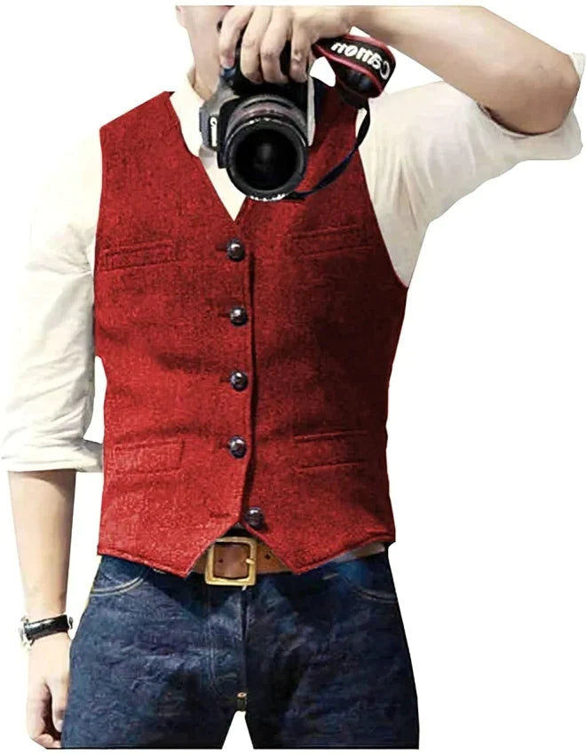 Denim blazervest med v-hals til mænd