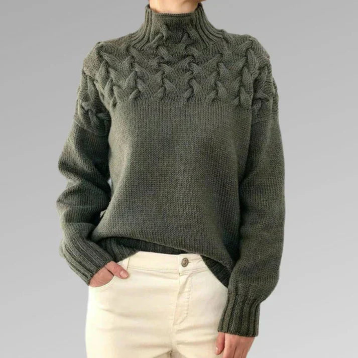 Sweater med elegant og varm rullekrave, korsstingsdesign, unisex