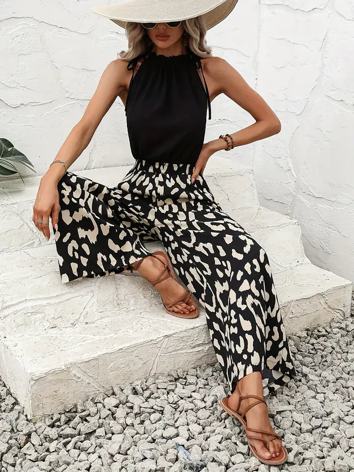 Ledi - jumpsuit med brede ben i leopardprint