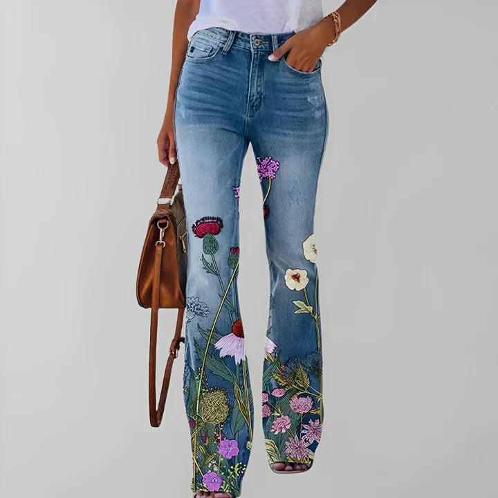 Bethanie - lige jeans med blomsterprint