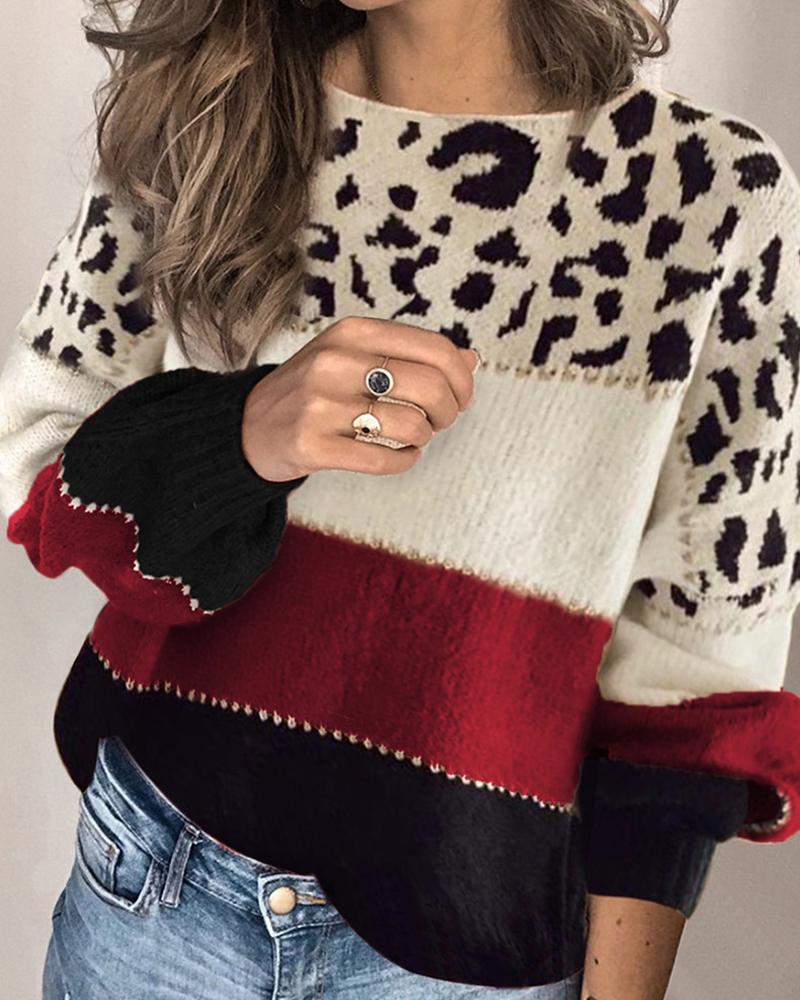 Els | stribet sweatshirt med leopardprint