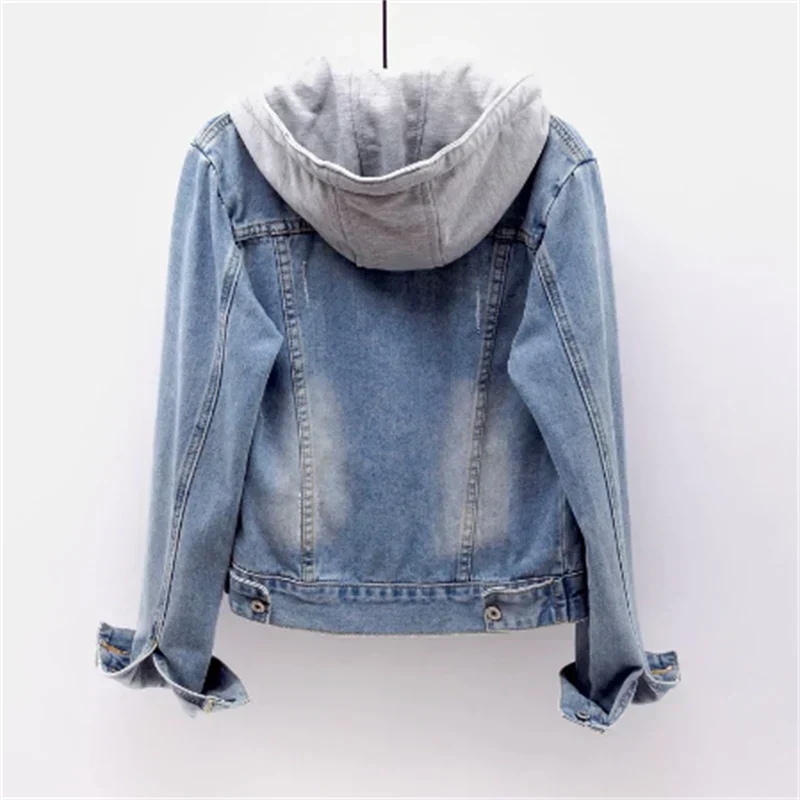 Denim damejakke med aftagelig hætte