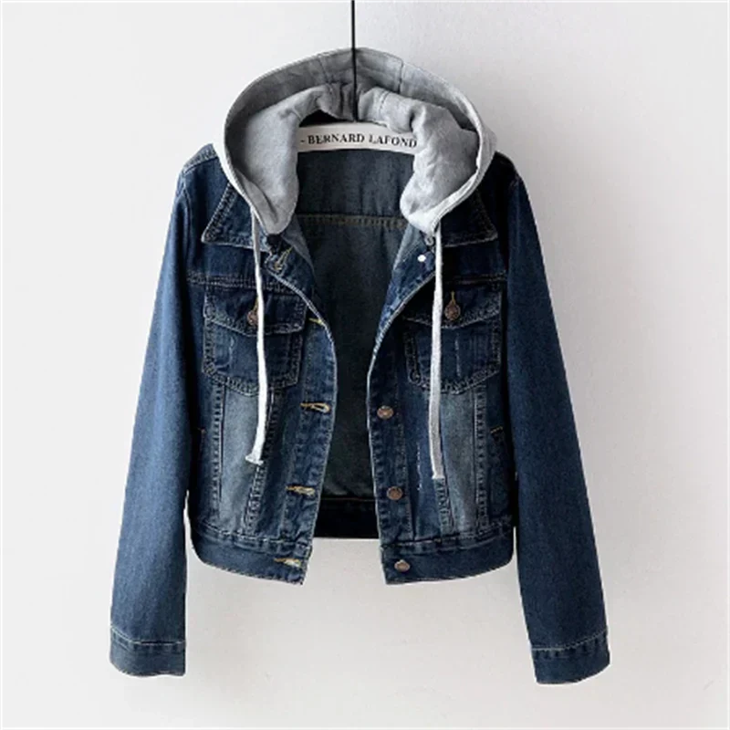 Denim damejakke med aftagelig hætte