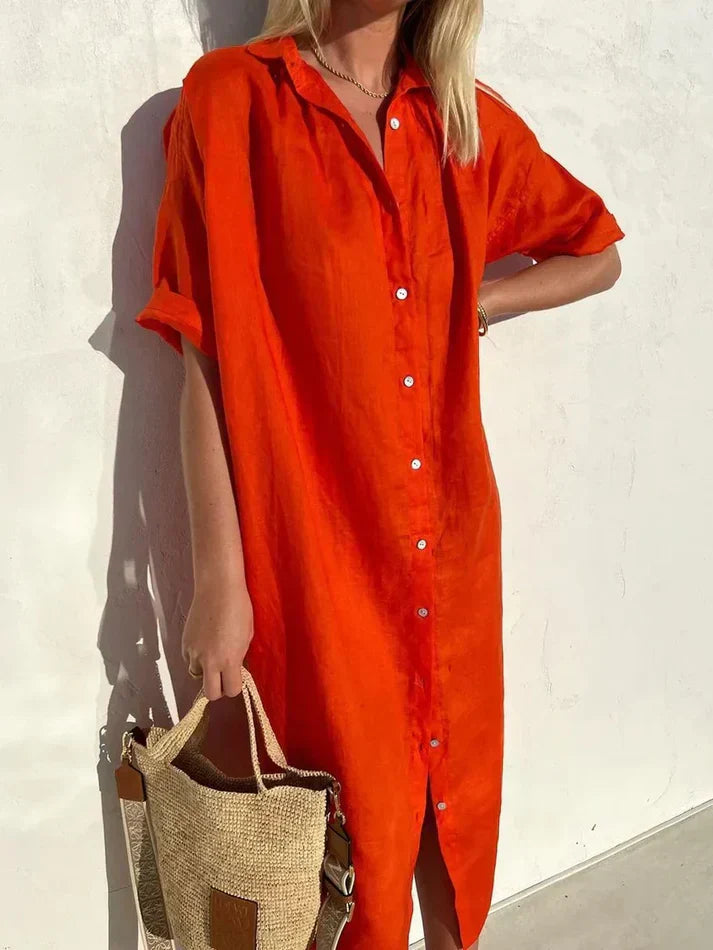 Delia - elegant, afslappet kjole til kvinder med brede ærmer og knapper kjole lavet af bomuld og hør