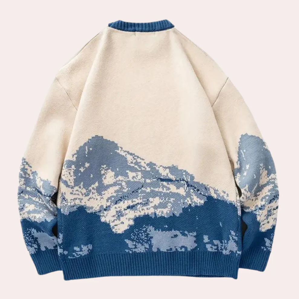 Godelief - sweater til mænd med et markant bjergprint