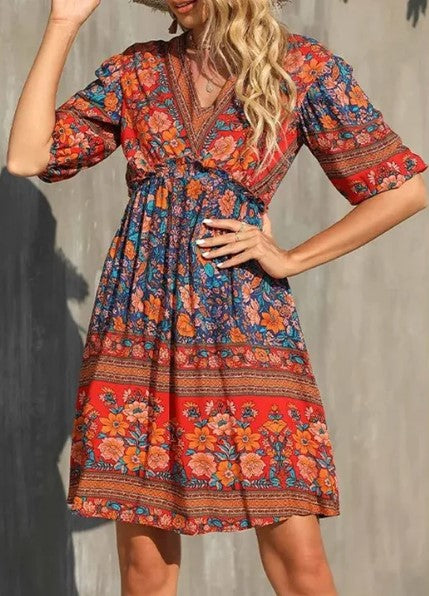 Amelia – kortærmet boho-kjole til kvinder