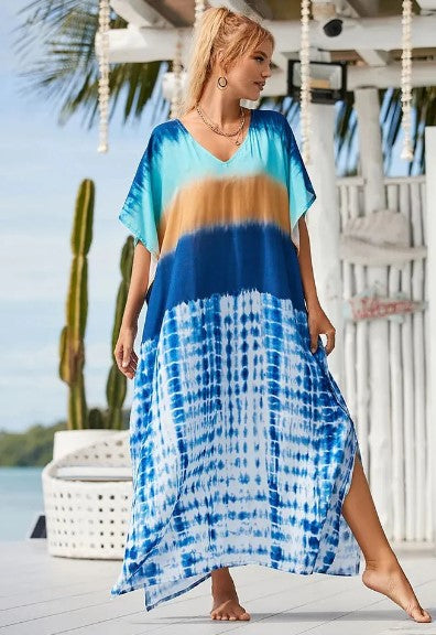 Evelyn - lang boho kjole med grafisk regnbueprint