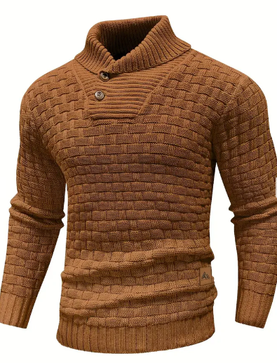 Strikket sweater med sjalkrave og knaplukning til herrer