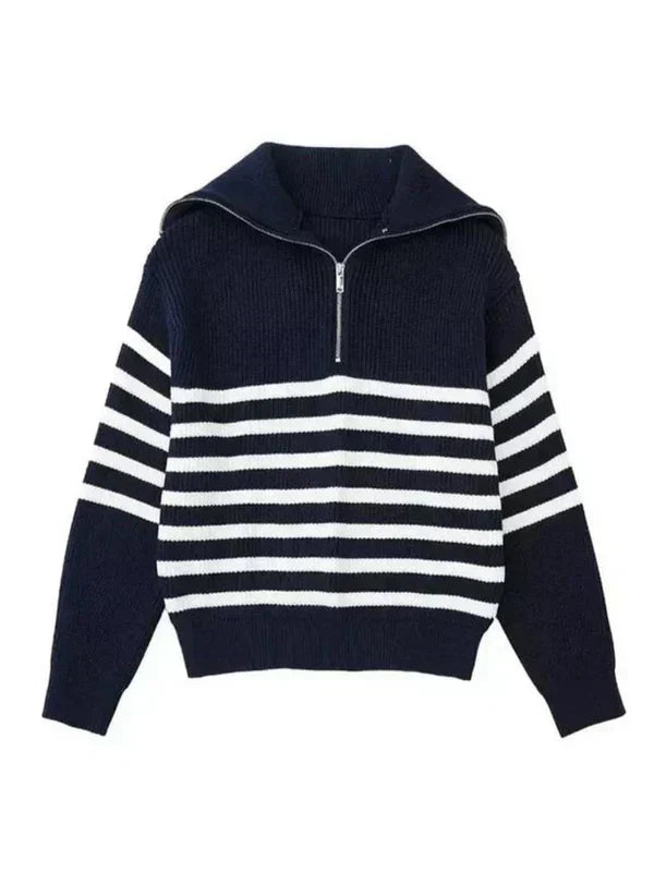 Stribet sweater med lynlås lukning