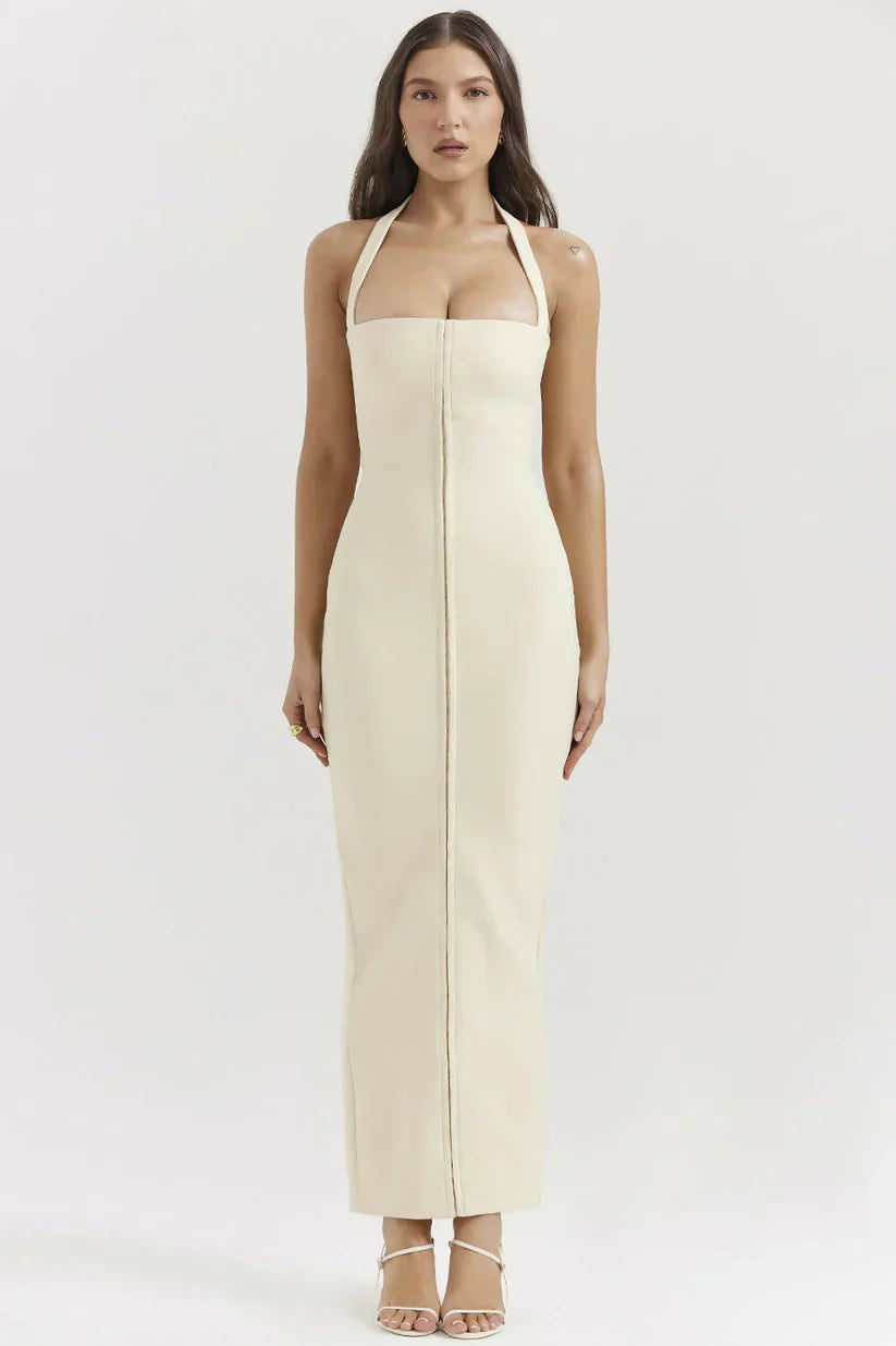 Nancy | mia ecru halterneck maxikjole