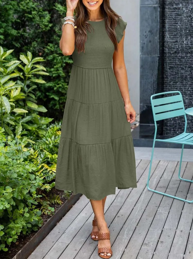 Elegant sommerkjole - flæsedetaljer, lommer