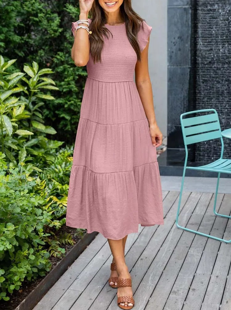 Elegant sommerkjole - flæsedetaljer, lommer