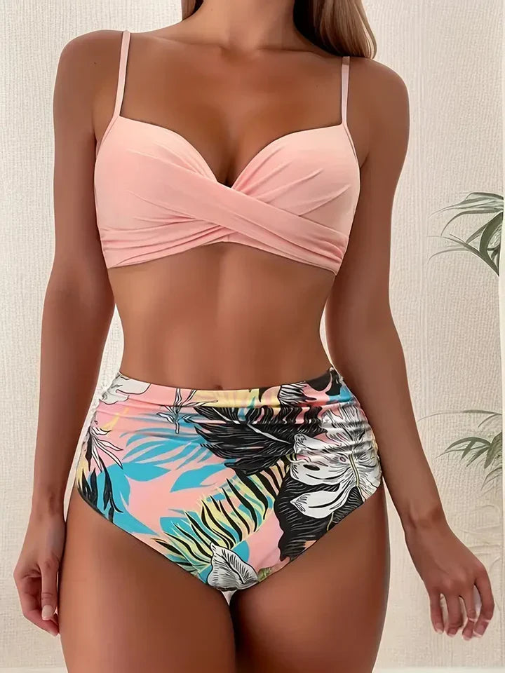 Navy – mørkeblå højtaljet bikini med push-up