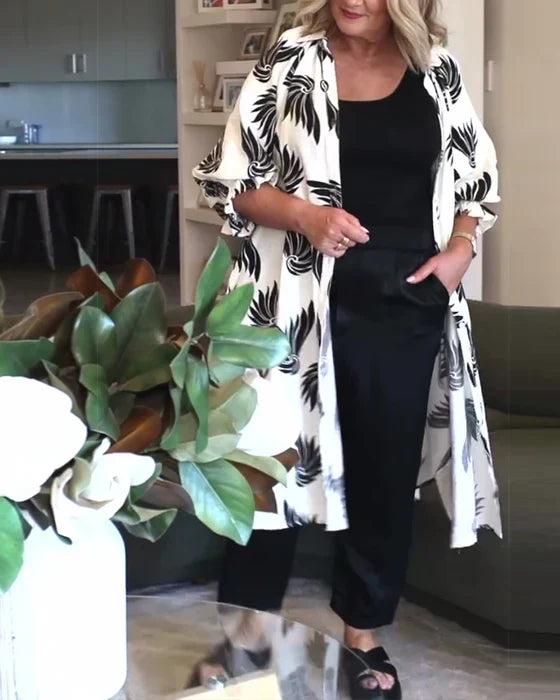 Afslappet jakke med revers og knap, print