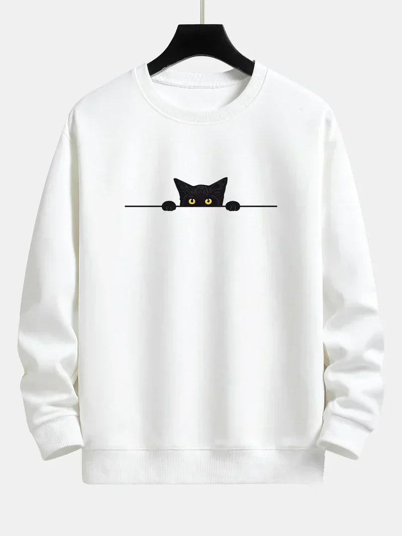 Noah | afslappende sweatshirt med sort katteprint
