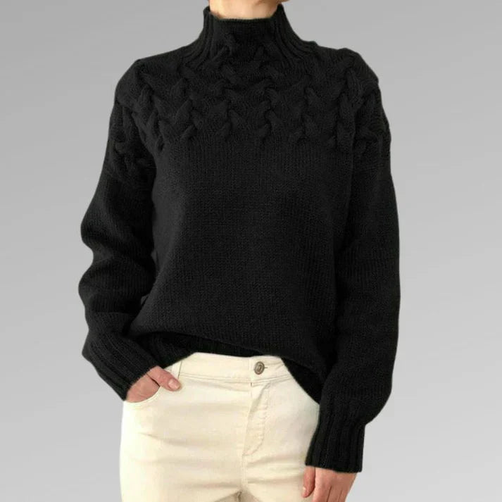 Sweater med elegant og varm rullekrave, korsstingsdesign, unisex