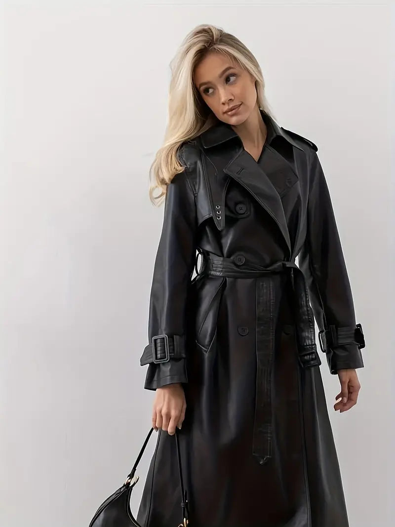 Winona - trenchcoat læderjakke med bælte