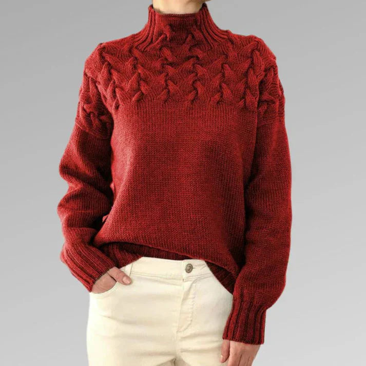 Sweater med elegant og varm rullekrave, korsstingsdesign, unisex