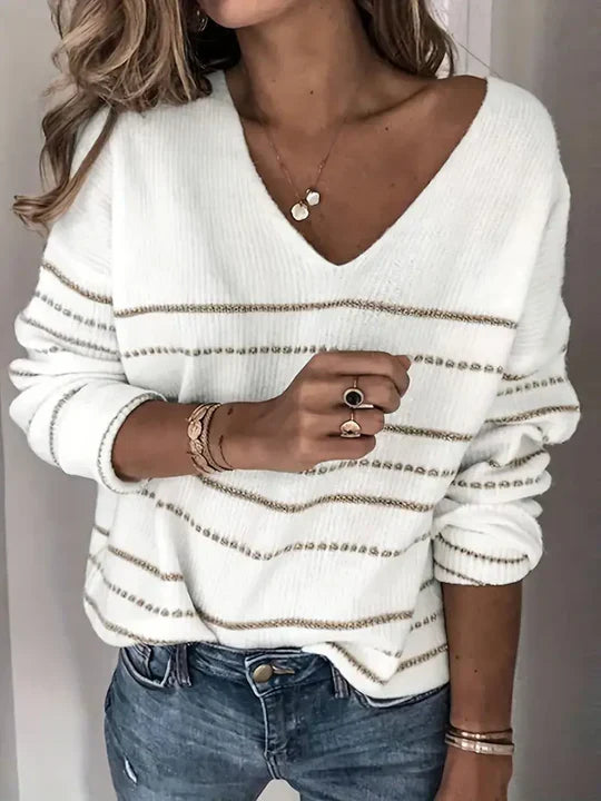 StripeStyle - stribet mønster v-hals sweater