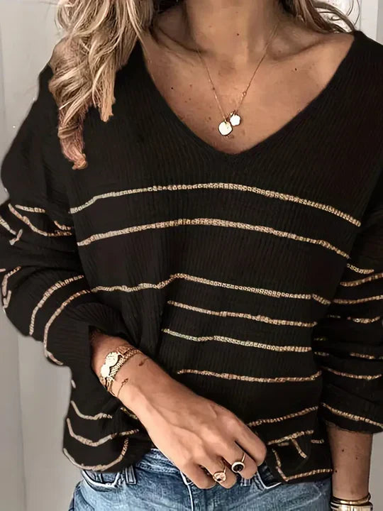 StripeStyle - stribet mønster v-hals sweater
