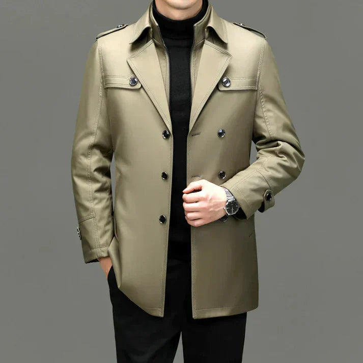 Herrefrakker af fint stof med knapper og lang trenchcoat-design