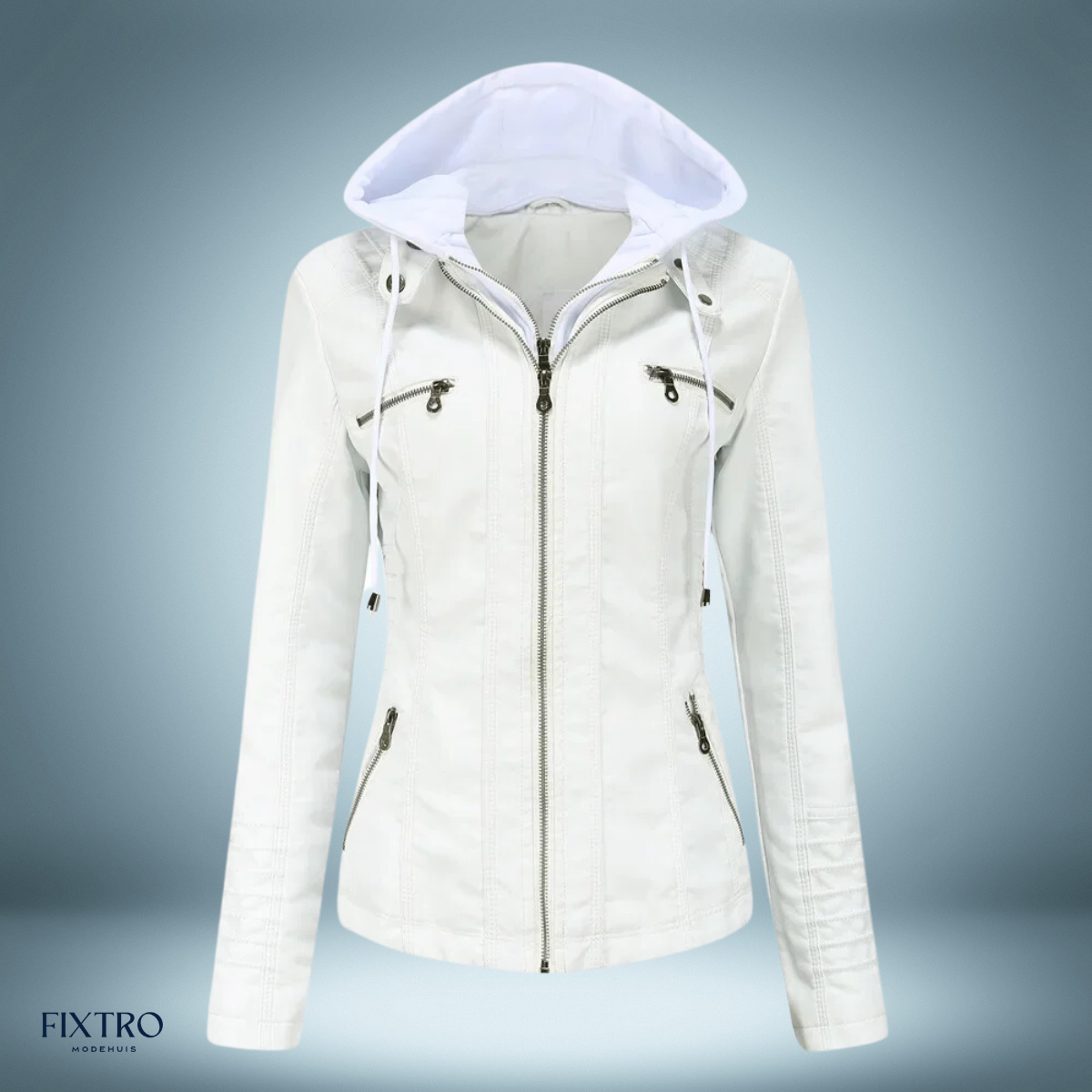 Læderjakke med hætte