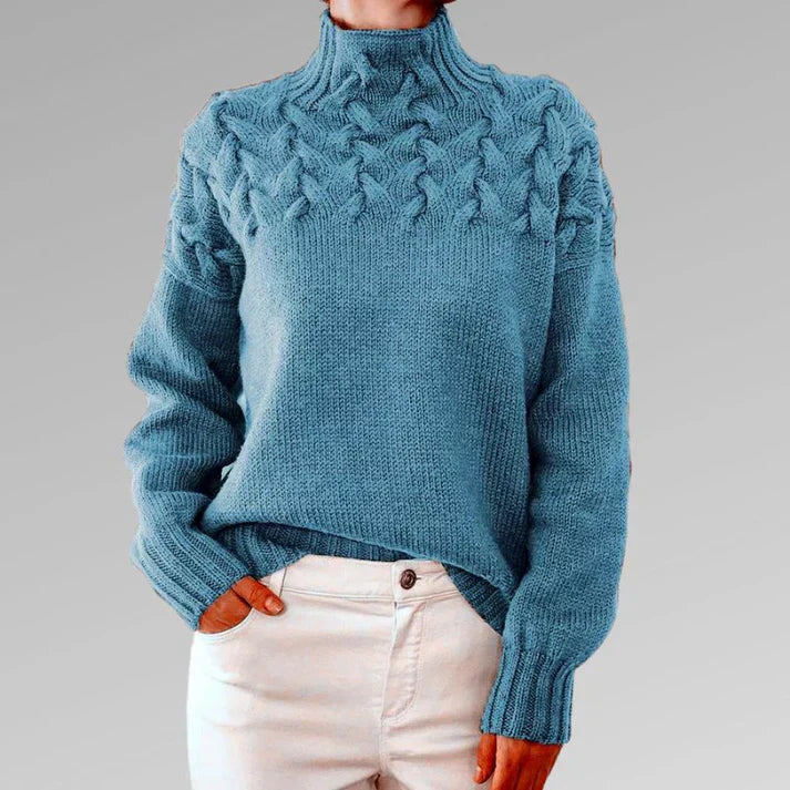 Sweater med elegant og varm rullekrave, korsstingsdesign, unisex