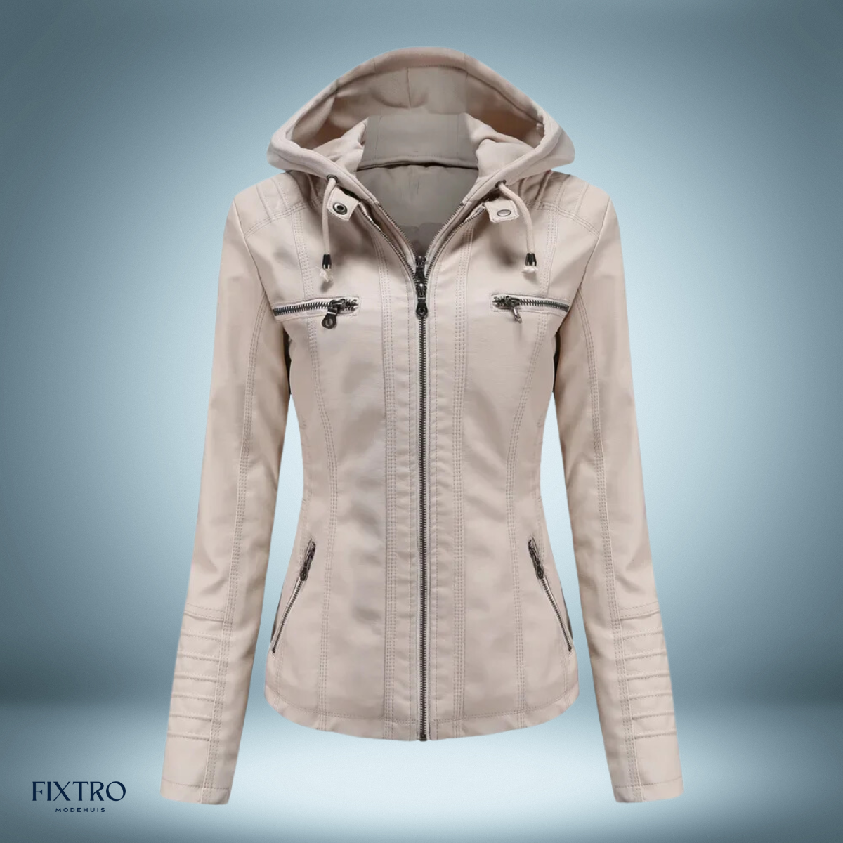 Læderjakke med hætte