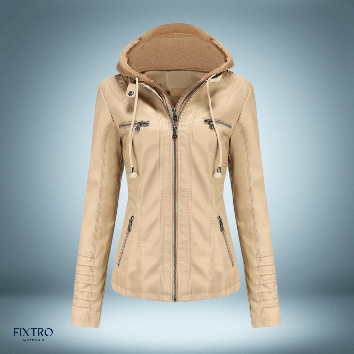 Læderjakke med hætte