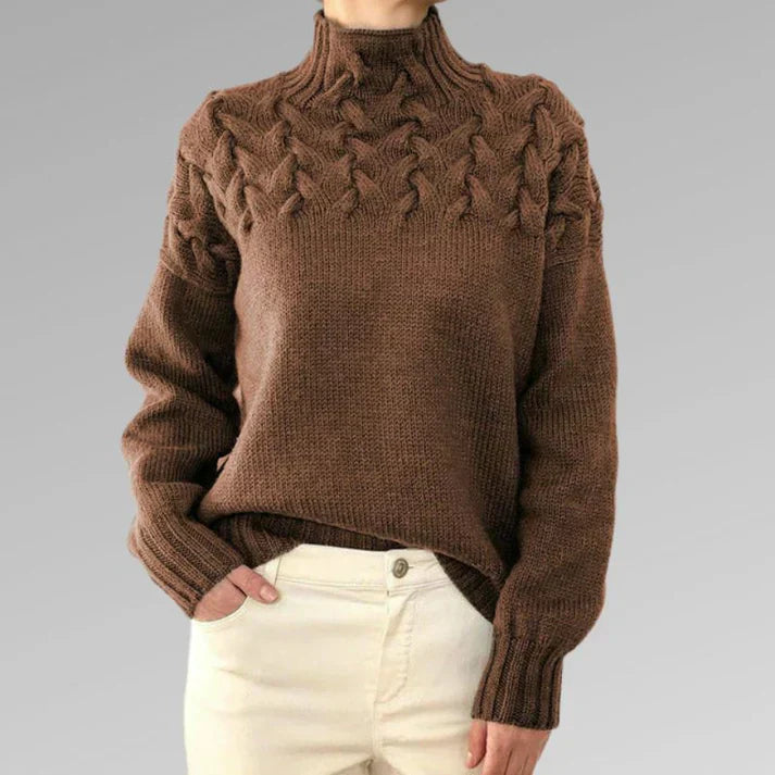 Sweater med elegant og varm rullekrave, korsstingsdesign, unisex