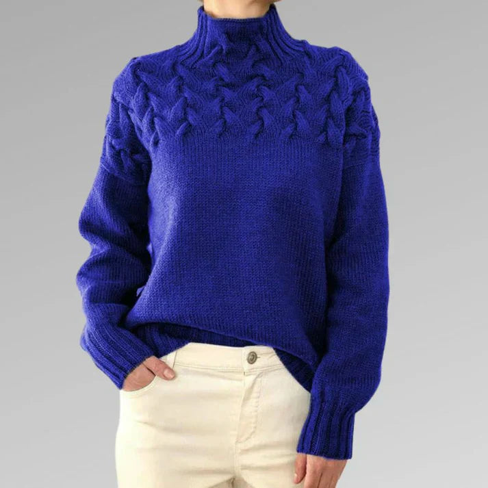 Sweater med elegant og varm rullekrave, korsstingsdesign, unisex