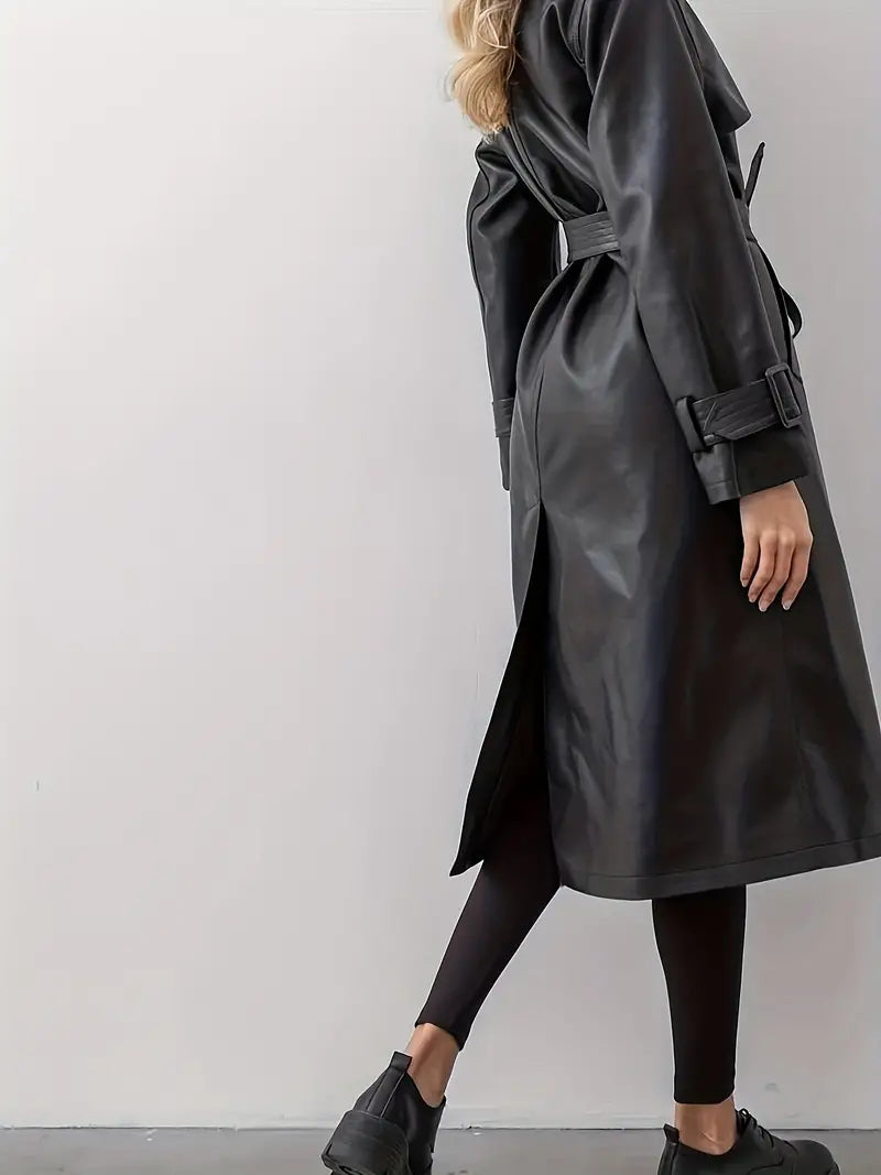 Winona - trenchcoat læderjakke med bælte