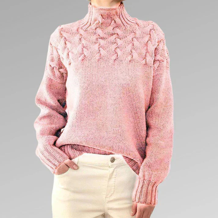Sweater med elegant og varm rullekrave, korsstingsdesign, unisex