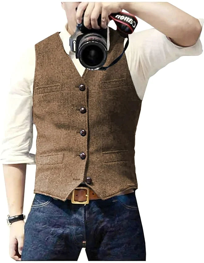 Denim blazervest med v-hals til mænd