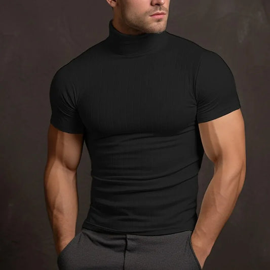 Alban - herre t-shirt i ensfarvet med rullekrave