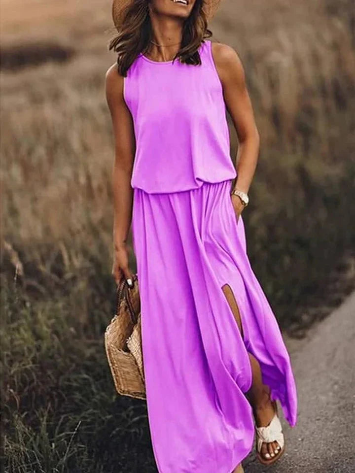 Rosa Maxi Kleid ohne Ärmel für Damen