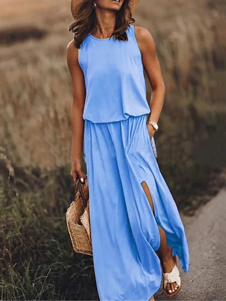 Blau Maxi Kleid ohne Ärmel für Damen