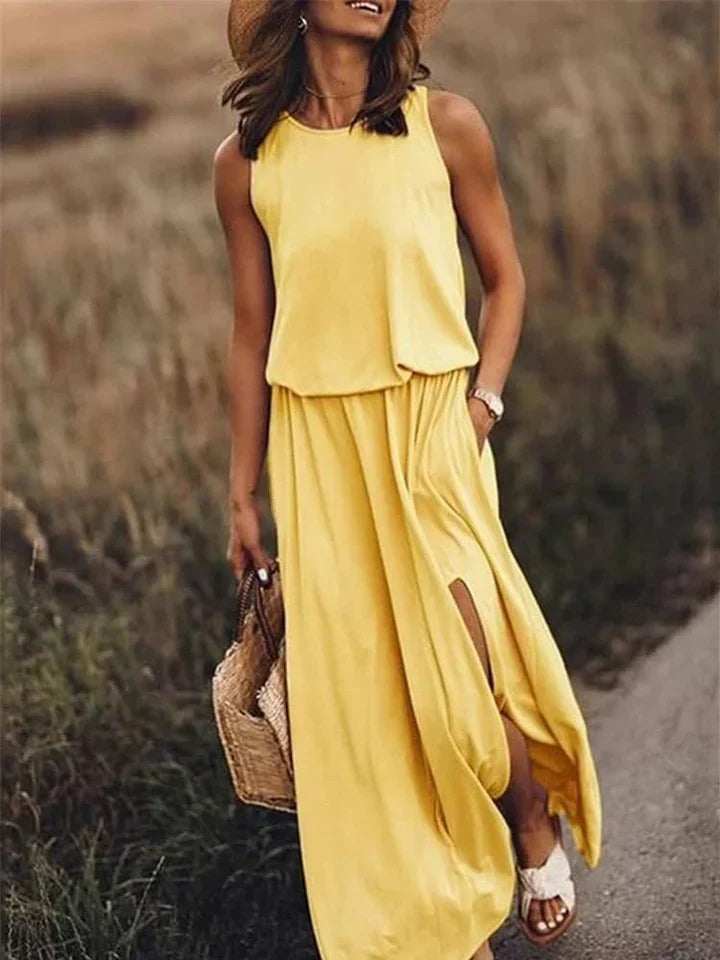 Gelb Maxi Kleid ohne Ärmel für Damen
