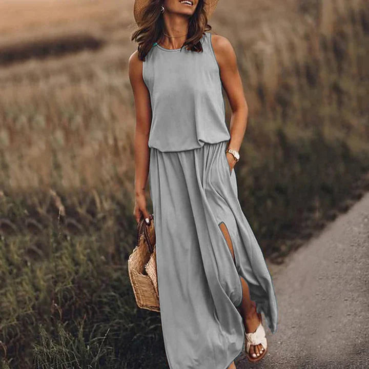 Grau Maxi Kleid ohne Ärmel für Damen