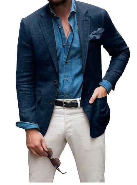 Jon - herre linned blazer strand bryllup afslappet skræddersyet pasform ensfarvet enkeltradet to knapper
