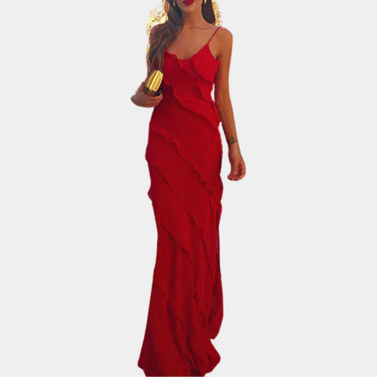 Elegant lang damekjole med flæser