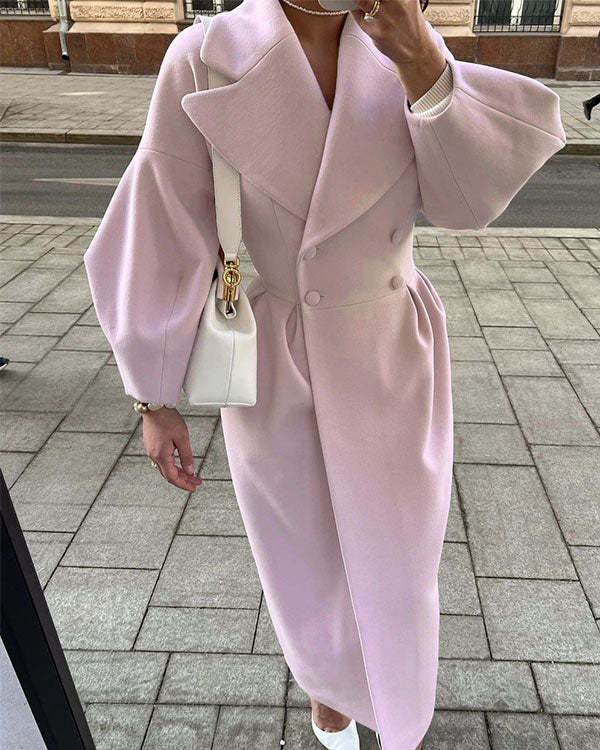 Retroluxe vintage uldfrakke med lanterneærmer og revers